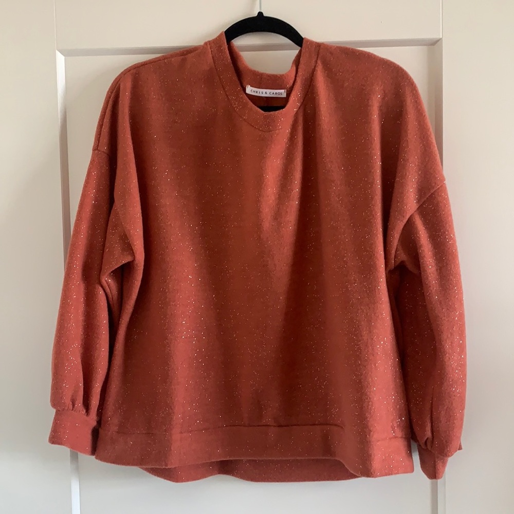 Coral Sparkle Crop Sweater Large EUC